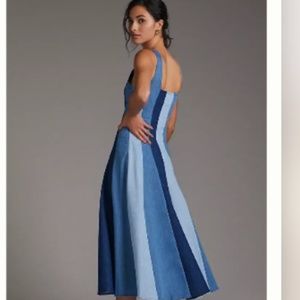 NWT Anthropologie Farm Rio Colorblocked Denim Midi Dress S